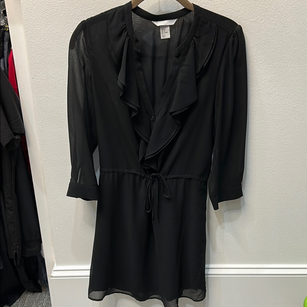 H&M Black Ruched Wrap Dress Long Sleeve